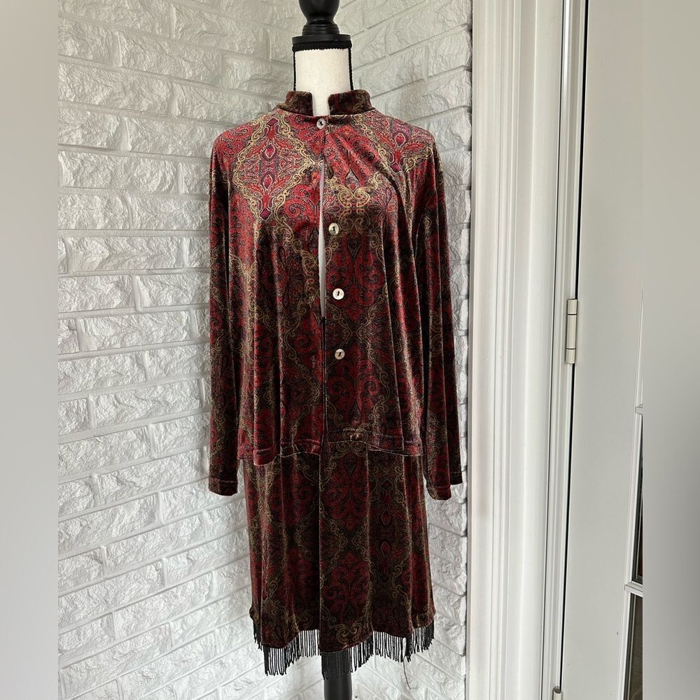 Vintage Boho Paisley Skirt Set w/ Bead Fringe